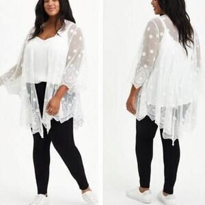 Torrid Sheer White Lace Embroidered Floral Kimono Beach Swim Coverup (1X)